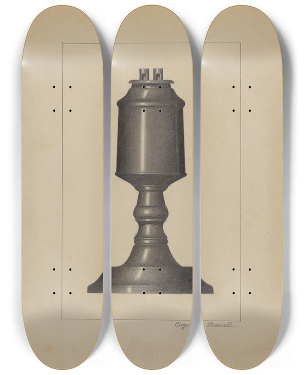 Triptych art skateboard deck of Eugene Barrell Lamp_3 by Eugene Barrell