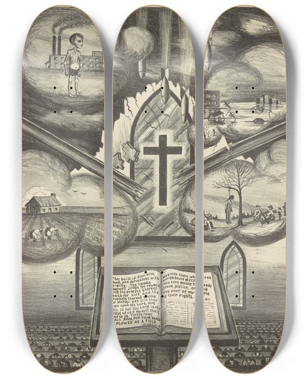 Triptych art skateboard deck of John Macwhirter Judgement by John Macwhirter (1839-1911)