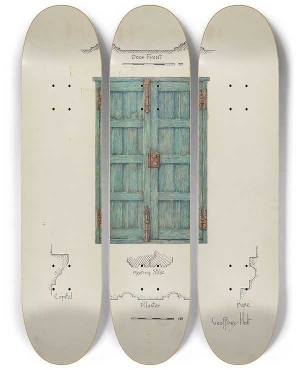 Triptych art skateboard deck of Geoffrey Holt Doors Inside View by Geoffrey Holt (20-)