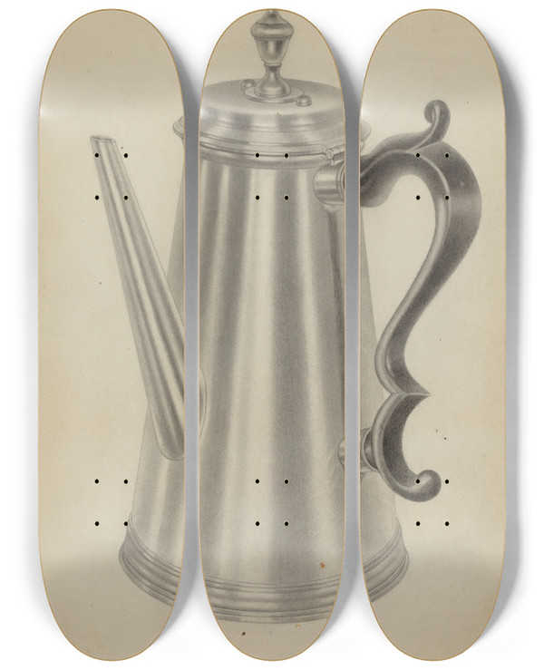 Triptych art skateboard deck of Michael Fenga Silver Coffee Pot by Michael Fenga (20-)