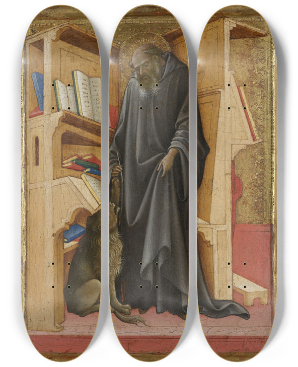 Triptych art skateboard deck of Lorenzo Monaco Saint Jerome In His Study by Lorenzo Monaco (1370-1425)