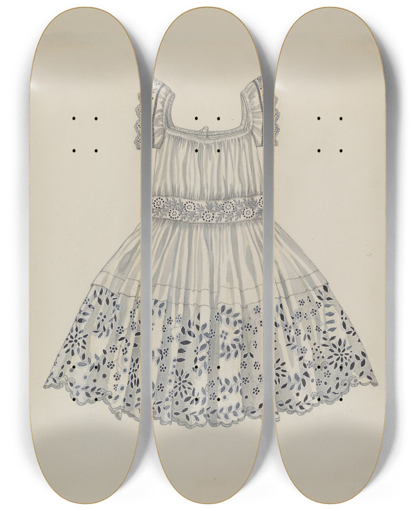 Triptych art skateboard deck of Edith Towner Infants Dress by Edith Towner (20-)