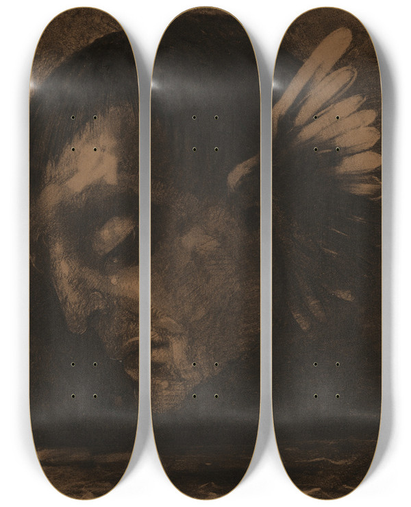 Triptych art skateboard deck of Odilon Redon Tears Les Pleurs by Odilon Redon (1840-1916)