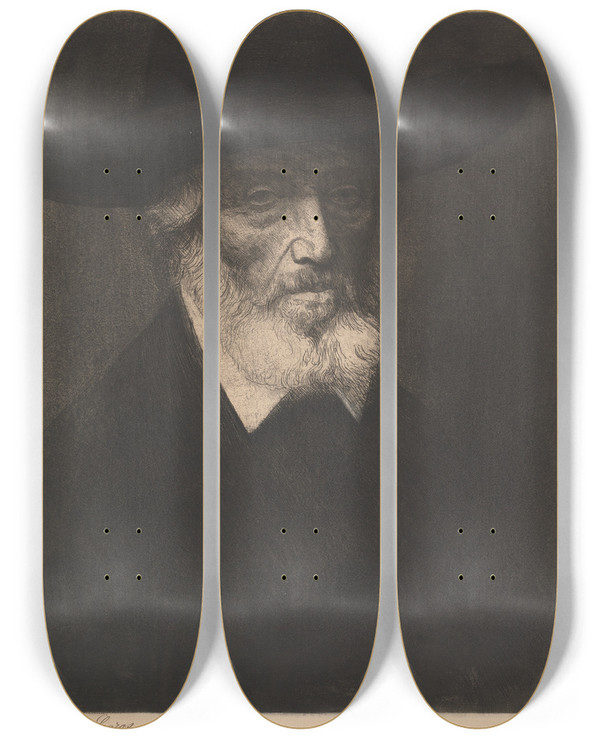 Triptych art skateboard deck of Alphonse Legros Thomas Carlyle_2 by Alphonse Legros (1837-1911)