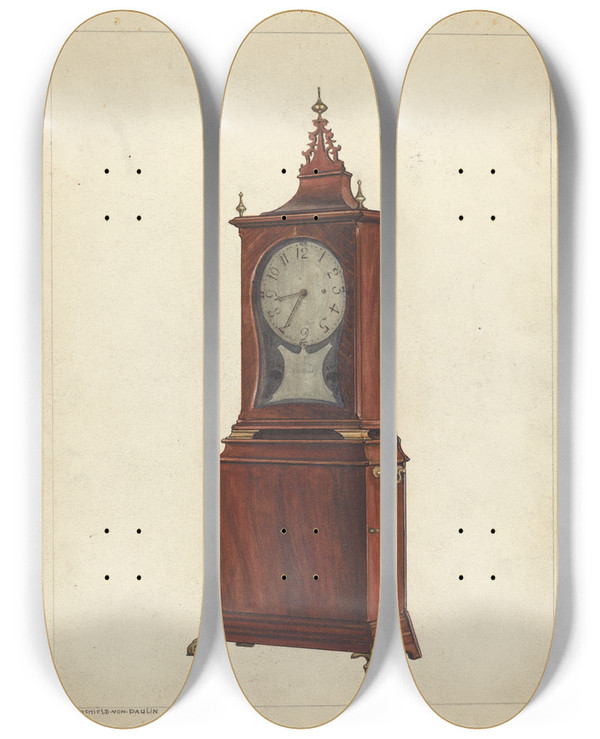 Triptych art skateboard deck of M Rosenshieldvonpaulin Shelf Clock_2 by M. Rosenshield-von-Paulin