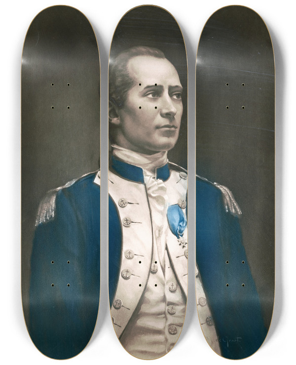 Triptych art skateboard deck of Adriaan M De Groot John Paul Jones by Adriaan M De Groot (1870-1942)