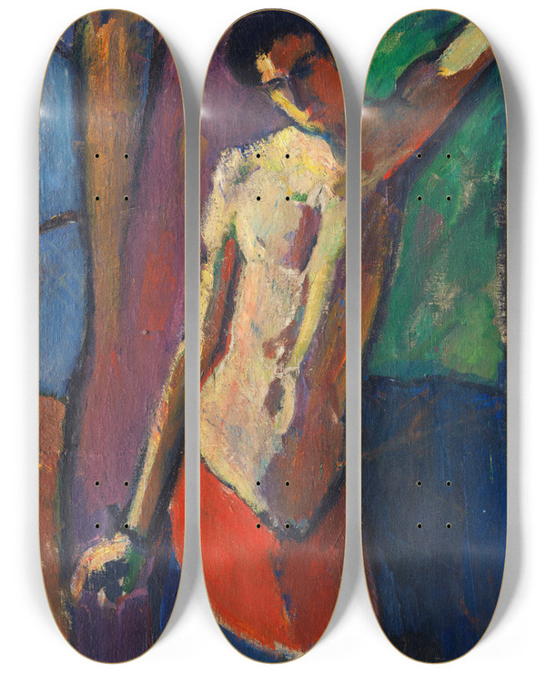Triptych art skateboard deck of Hermann Stenner Heiliger Sebastian by Hermann Stenner (1891-1914)