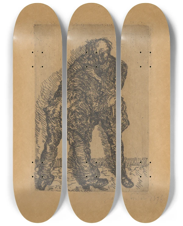 Triptych art skateboard deck of James Ensor Het Gevecht by James Ensor (1860-1949)