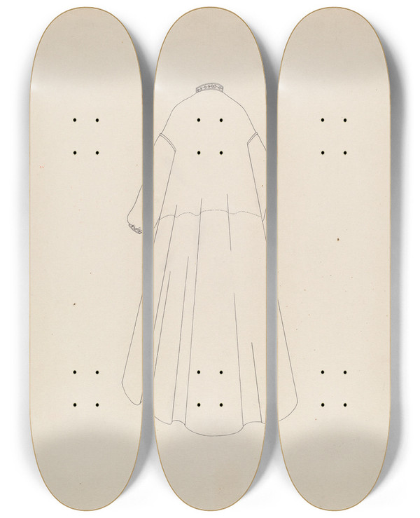 Triptych art skateboard deck of Esther Hansen Dressing Gown_1 by Esther Hansen