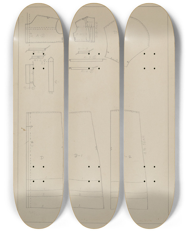 Triptych art skateboard deck of Nancy Crimi Girls Dress Pattern_2 by Nancy Crimi (20-)