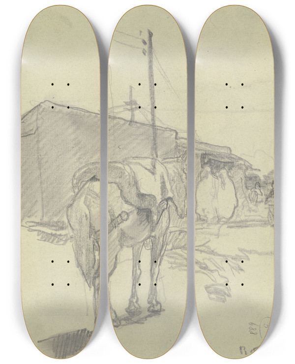 Triptych art skateboard deck of Rudolf Gudden Square In Morocco_1 by Rudolf Gudden (1863-1935)