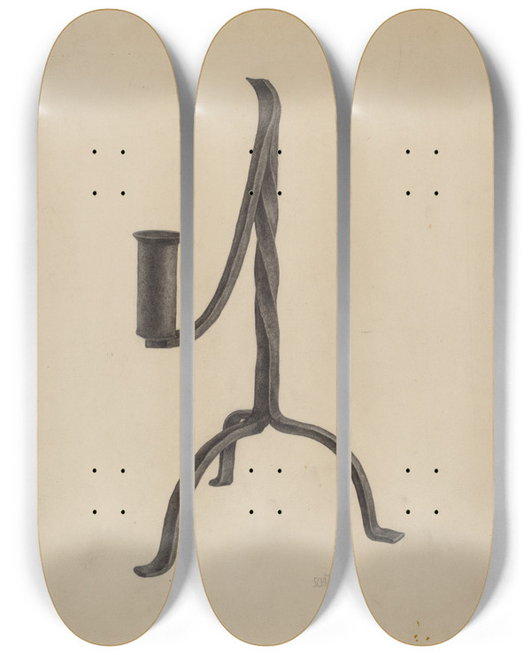 Triptych art skateboard deck of William Schmidt Three Legged Candlestick by William Schmidt