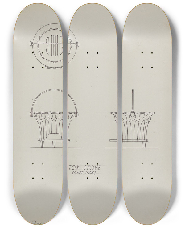 Triptych art skateboard deck of Philip Johnson Toy Stove_2 by Philip Johnson