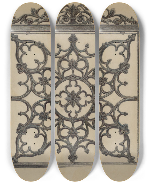 Triptych art skateboard deck of Ralph Atkinson Cast Iron Gate by Ralph Atkinson (20-)