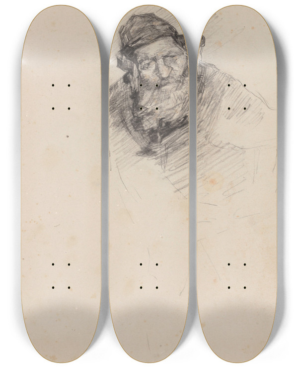 Triptych art skateboard deck of James Ensor Man In A Hat by James Ensor (1860-1949)