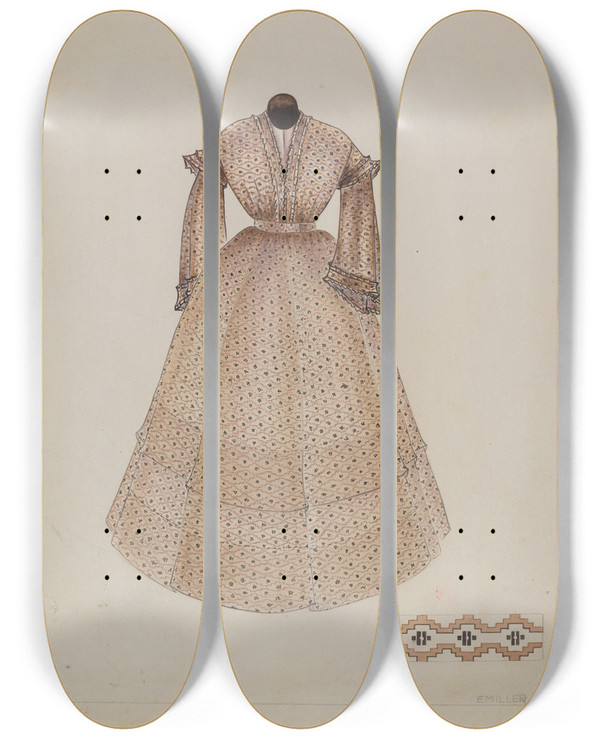 Triptych art skateboard deck of Edith Miller Dress_1 by Edith Miller