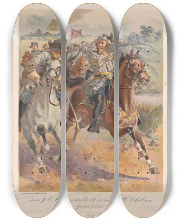 Triptych art skateboard deck of Henry Alexander Ogden Gen Jeb Stuarts Raid Around Mcclellan June 1862 by Henry Alexander Ogden (1856-1936)