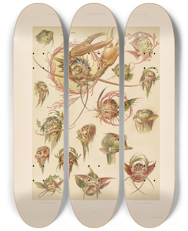 Triptych art skateboard deck of Anton Seder Das Thier In Der Decorativen Kunst Pl11 by Anton Seder (1850-1916)