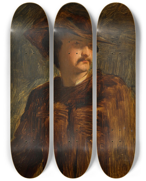 Triptych art skateboard deck of Robert Scott Lauder Study Of A Huntsman by Robert Scott Lauder (1803-1869)