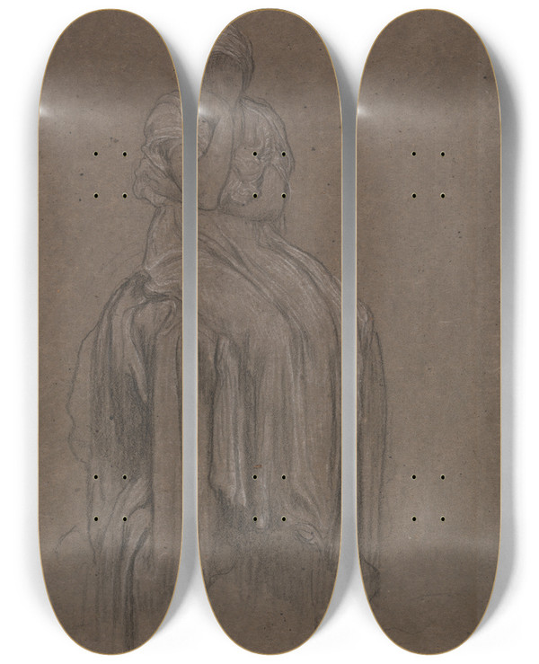 Triptych art skateboard deck of Frederic Leighton Study For Solitude by Frederic Leighton (1830-1896)