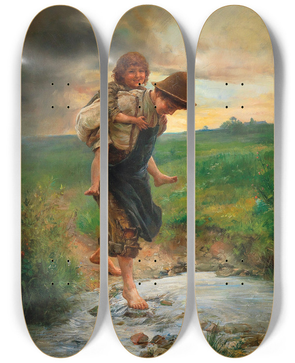 Triptych art skateboard deck of Ernst Nowak Piggyback by Ernst Nowak (1853-1919)