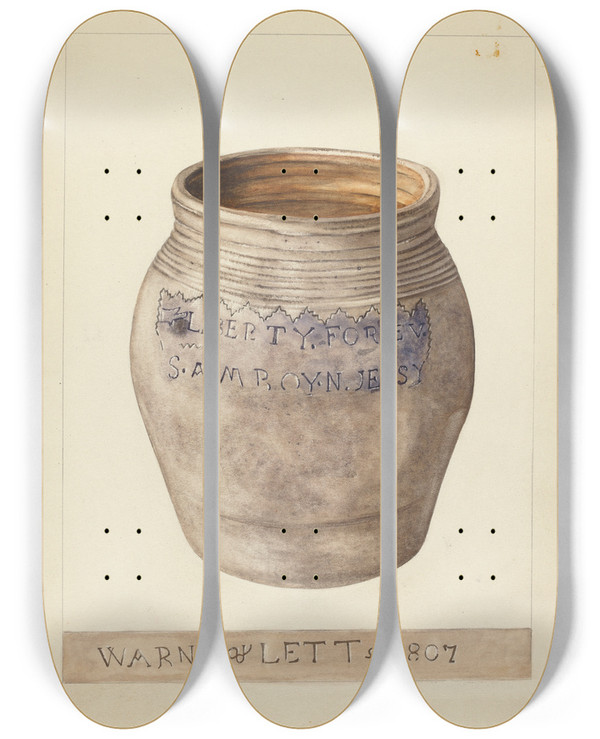 Triptych art skateboard deck of Yolande Delasser Small Pot by Yolande Delasser (1935)