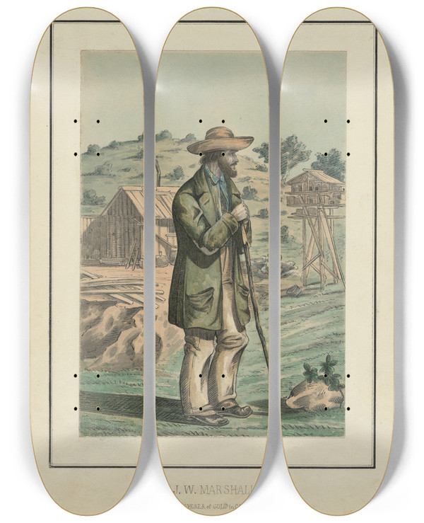 Triptych art skateboard deck of Adolph Schwartz James Wilson Marshall by Adolph Schwartz