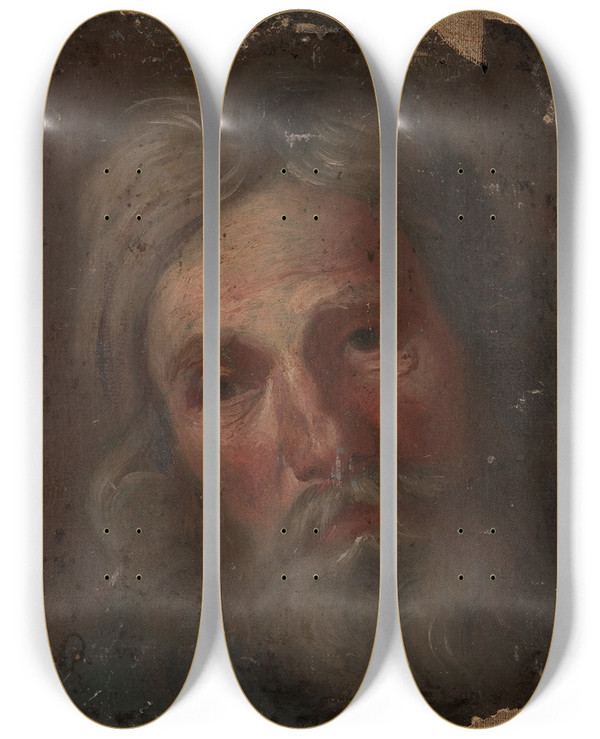 Triptych art skateboard deck of Szymon Czechowicz Study Of An Old Mans Head_1 by Szymon Czechowicz (1689-1775)