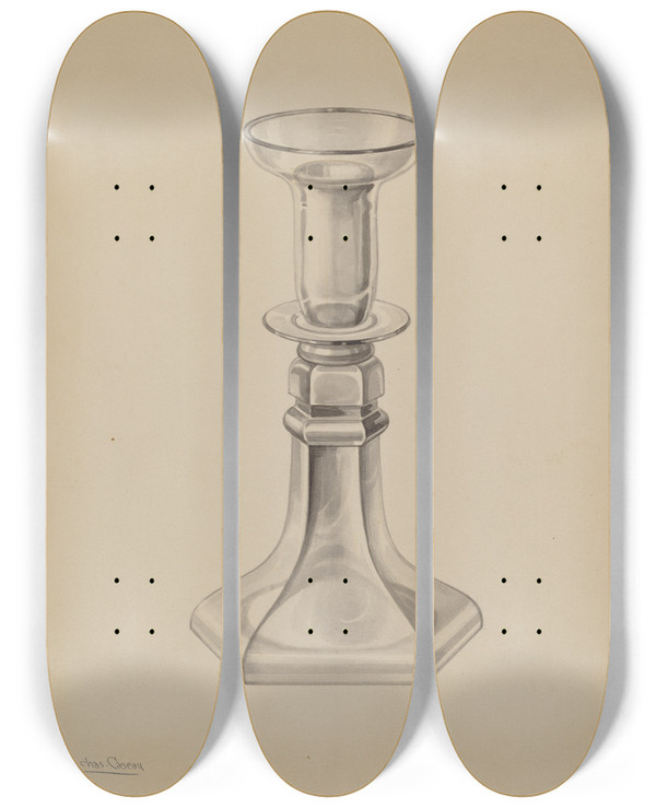 Triptych art skateboard deck of Charles Caseau Candlestick_5 by Charles Caseau (1880)