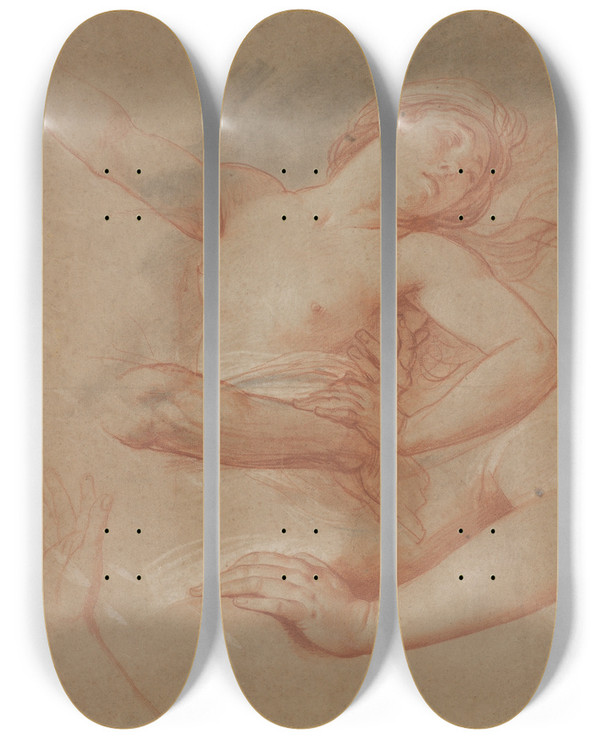 Triptych art skateboard deck of Franoisandr Vincent Study For Boreas Abducting Oreithyia by Franois-Andr Vincent (1746-1816)
