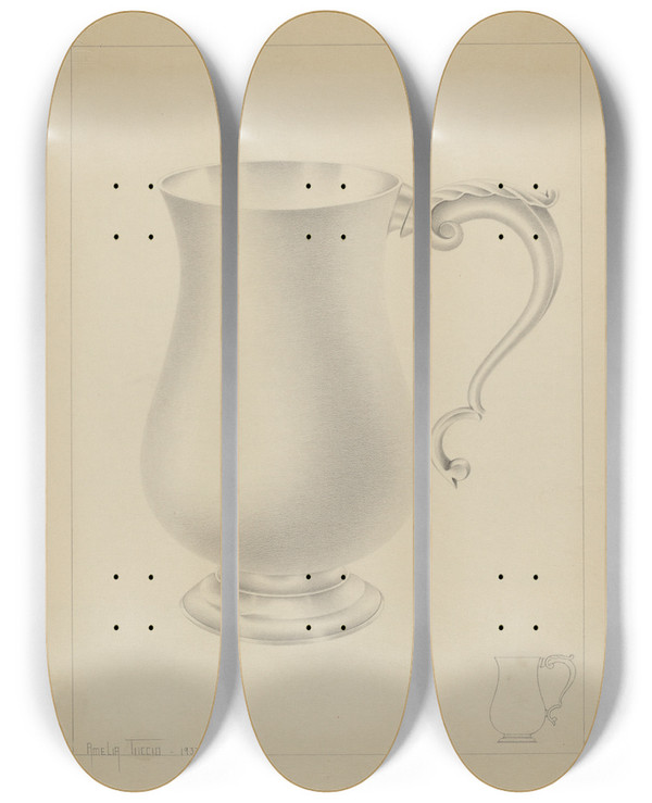 Triptych art skateboard deck of Amelia Tuccio Silver Mug_1 by Amelia Tuccio (20-)