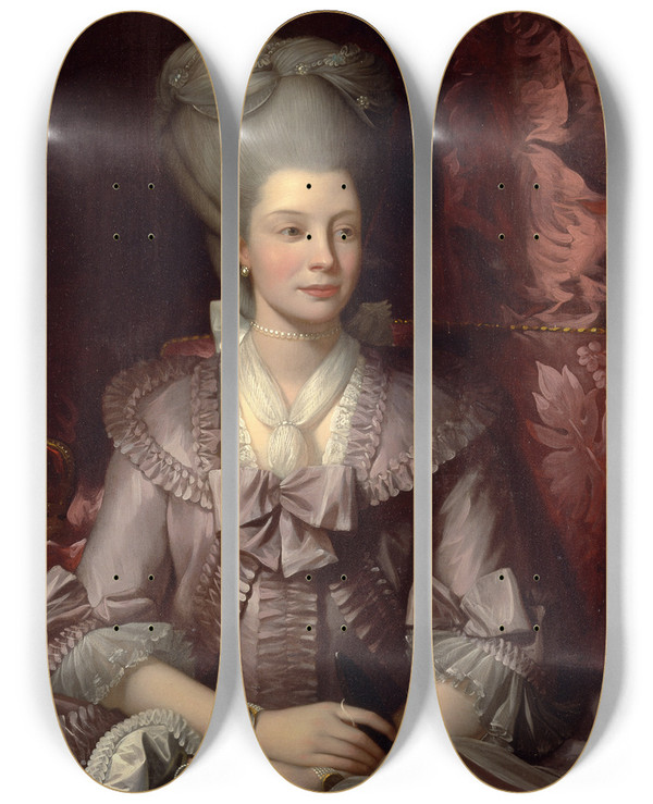 Triptych art skateboard deck of Benjamin West Queen Charlotte by Benjamin West (1738-1820)