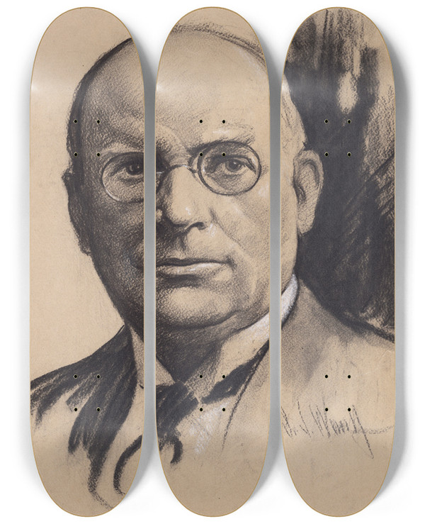 Triptych art skateboard deck of Samuel Johnson Woolf Richard Bedford Bennett by Samuel Johnson Woolf (1880-1948)