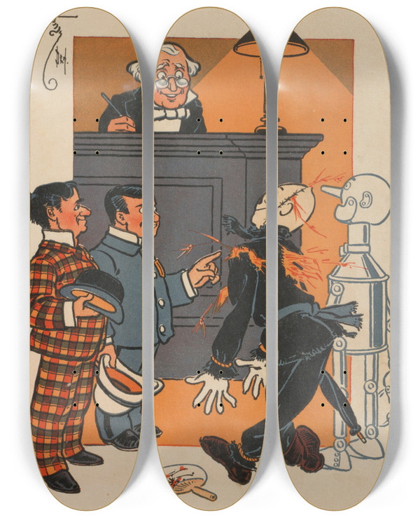 Triptych art skateboard deck of William Wallace Denslow Denslows Scarecrow And The Tinman Pl5 by William Wallace Denslow (1856-1915)