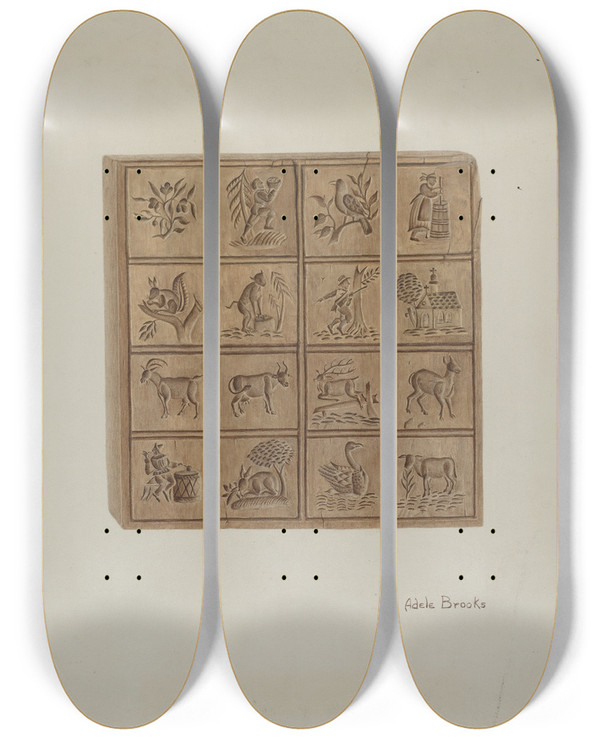 Triptych art skateboard deck of Adele Brooks Pa German Cookie Cutter by Adele Brooks
