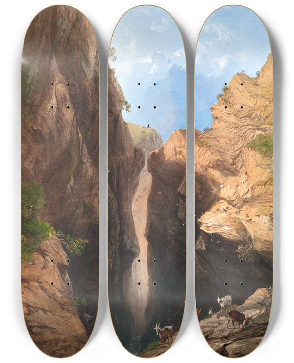 Triptych art skateboard deck of Carlo Bossoli A Goatherd In The Alps by Carlo Bossoli (1815-1884)