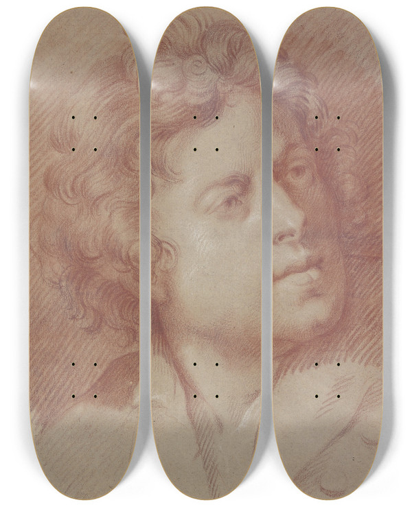 Triptych art skateboard deck of Nicolas Guibal Kopf Eines Jungen Mannes Nach Rechts by Nicolas Guibal (1725-1784)