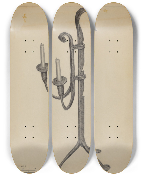 Triptych art skateboard deck of Carl Weiss Candlestand by Carl Weiss