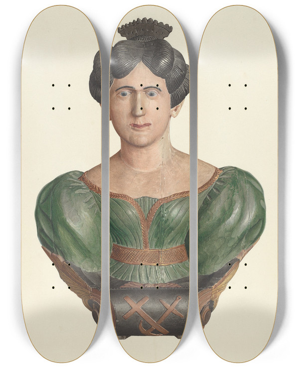 Triptych art skateboard deck of Elizabeth Moutal Figurehead_4 by Elizabeth Moutal