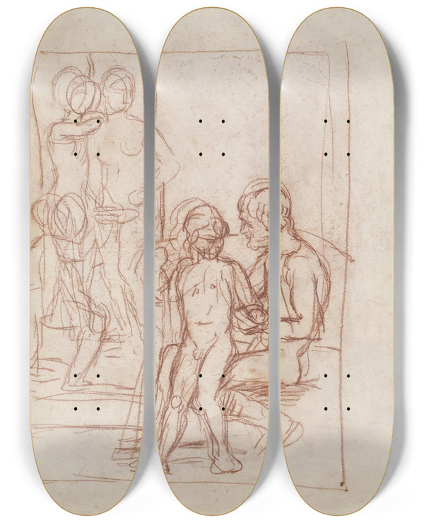 Triptych art skateboard deck of Hans Von Mares The Golden Age I by Hans Von Marees (1837-1887)