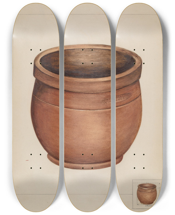 Triptych art skateboard deck of Anna Aloisi Earthenware Pot by Anna Aloisi