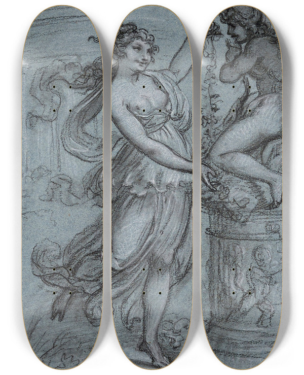 Triptych art skateboard deck of Pierrepaul Prudhon Vnus Couronnant Lamour by Pierre-Paul Prud'hon (1758-1823)