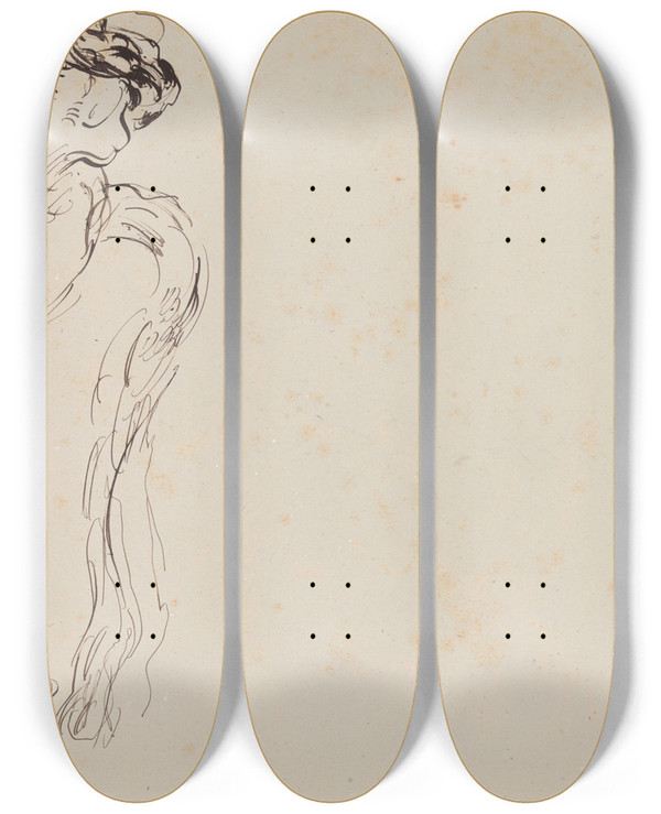 Triptych art skateboard deck of James Ensor Outline Of An Ornament by James Ensor (1860-1949)