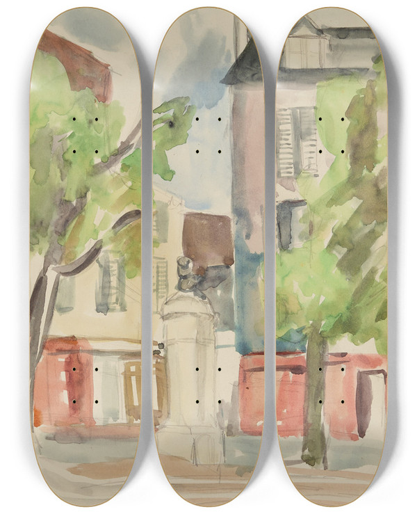 Triptych art skateboard deck of Anny Dollschein Dorfplatz by Anny Dollschein (1893-1946)