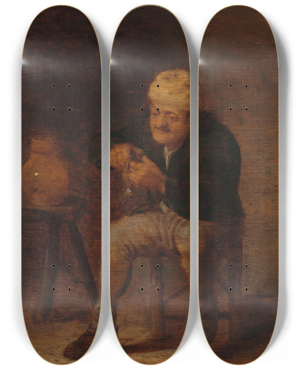 Triptych art skateboard deck of Pieter Harmensz Verelst The Herringeater by Pieter Harmensz Verelst (1618-1668)