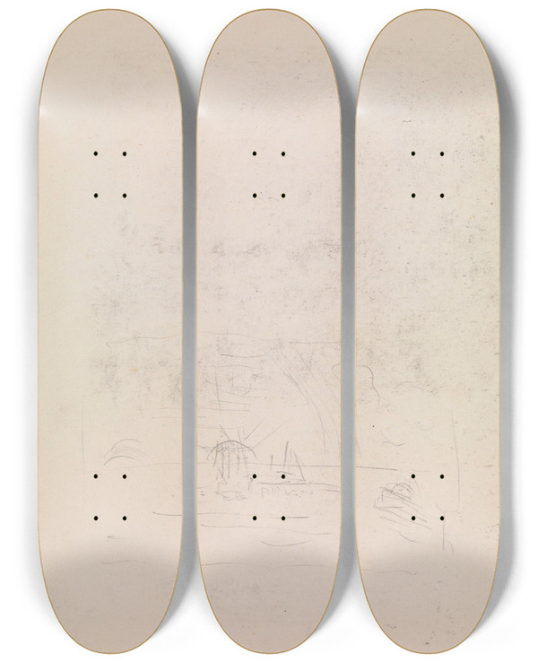 Triptych art skateboard deck of James Ensor Outline Of A Marine by James Ensor (1860-1949)