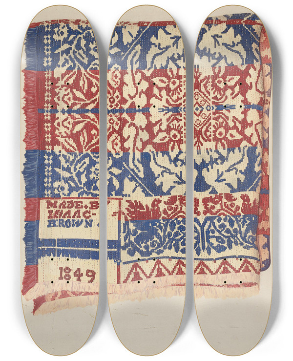 Triptych art skateboard deck of Katherine Hastings Coverlet_6 by Katherine Hastings