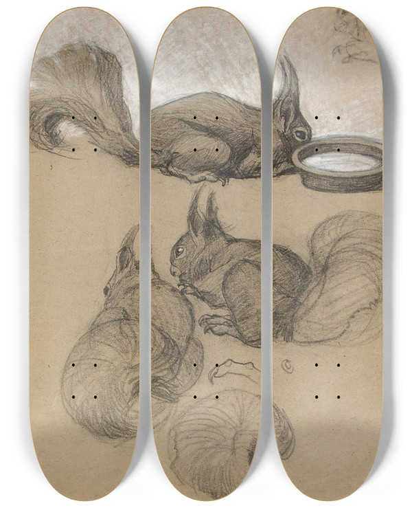 Triptych art skateboard deck of Lilly Walther Oravad by Lilly Walther (1866-1946)