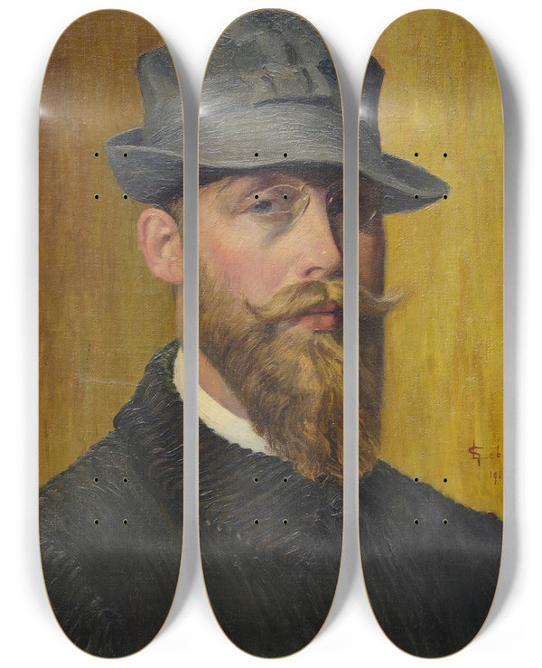Triptych art skateboard deck of Georges Emile Lebacq Selfportrait_2 by Georges Emile Lebacq (1876-1950)