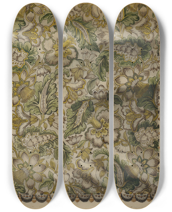 Triptych art skateboard deck of Daniel Fletcher Chintz Square by Daniel Fletcher